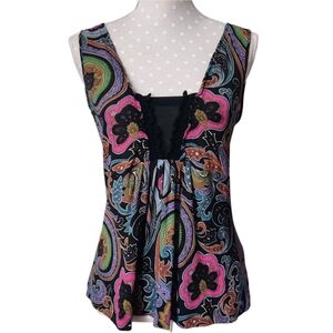 ETRO Paisely Floral Top 40/S Viscose Multicolor Sleeveless Tank Mesh Detail